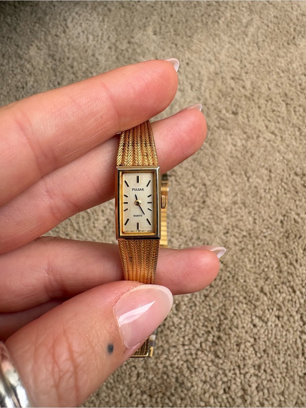 Pulsar Gold Tone Women's Rectangular Watch with Ivory Dial